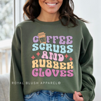 Coffee Scrubs And Rubber Gloves DTF Transfer ready-to-press DTF transfer shown on apparel