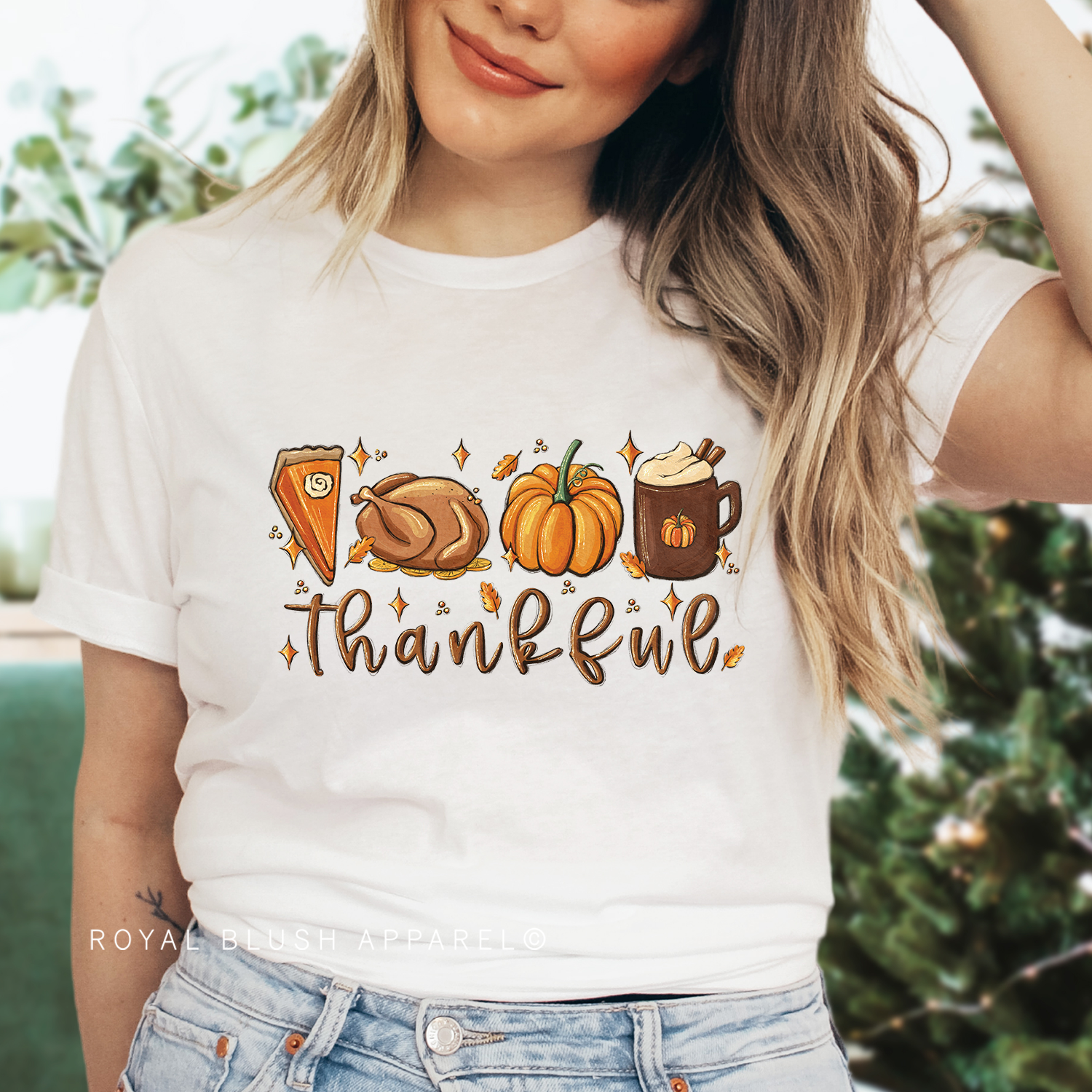 Pie Turkey Pumpkin Coffee Thankful Full Colour Transfer
